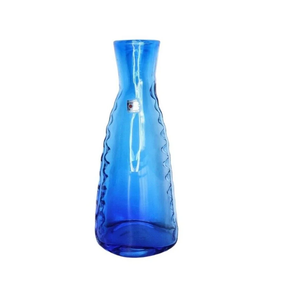 Vintage Blenko Aqua Blue Mouth Blown Handcrafted Turquoise Vase Has Label